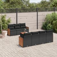 8-delige Loungeset met kussens poly rattan zwart - thumbnail
