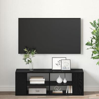 TV-kast met plank Zwart eiken 102 x 35 x 35 cm Bewerkt hout