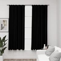 VidaXL Gordijnen linnen-look verduisterend haken 2 st 140x175 cm zwart - thumbnail