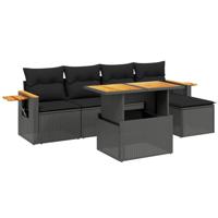 6-delige Loungeset met kussens poly rattan zwart - thumbnail