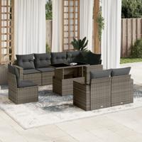 9-delige Loungeset met kussens poly rattan grijs - thumbnail