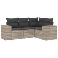 4-delige Loungeset met kussens poly rattan lichtgrijs - thumbnail