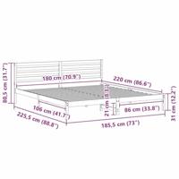 Bedframe met hoofdeinde Bruin 180 x 220 cm Massief grenenhout - thumbnail
