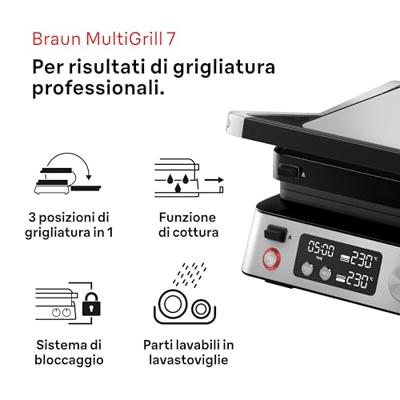 Multifunctionele grill - BRAUN - Multi Grill 7 - 2000 W - 3 verwarmingsstanden - Zwart/Staal - thumbnail