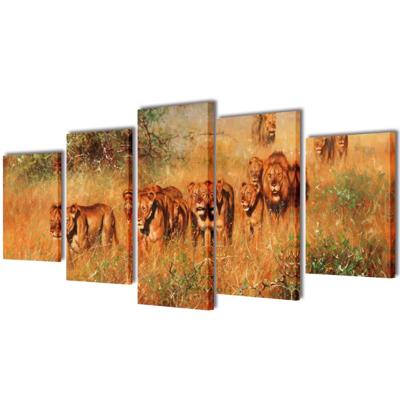 VidaXL Canvas muurdruk set leeuw 100 x 50 cm