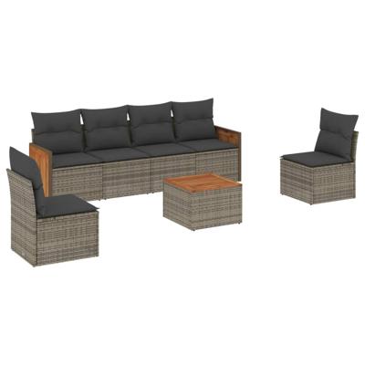 6-delige Loungeset met kussens poly rattan grijs