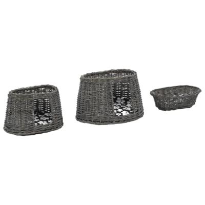 VidaXL 3-delige kattenmandenset met kussens 47x34x60 cm wilgen