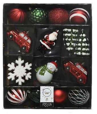 Kerstballen Mixdoos 25 st. - Rood/Groen/Wit - Decoris