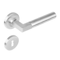 Deurkruk 0379 Bau-stil op rozet rond staal met 7mm nok met sleutelgat plaatjes RVS - thumbnail