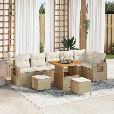 Tuinbankenset 9 pcs Beige poly rattan