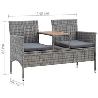 Tuinbank 2-zits met tafeltje 143 cm poly rattan grijs - thumbnail