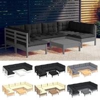 7-delige Loungeset met grijze kussens massief grenenhout - thumbnail