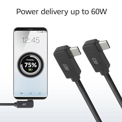 ACT USB 3.0 10Gbps 60W USB Type-C (haaks horizontaal) - USB Type-C (haaks horizontaal) 1m ACT USB 3.0 10Gbps 60W USB Type-C (haaks horizontaal) - USB Type-C (haaks horizontaal) 1m