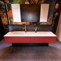 Badkamermeubelset Mondiaz Erin 200 cm met 2 Lades met RIDGE Wastafel Links Talc met 1 kraangat Greeploos Mat Fire - thumbnail