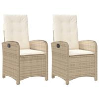 Tuinstoelen 2 st verstelbaar met kussens poly rattan beige - thumbnail