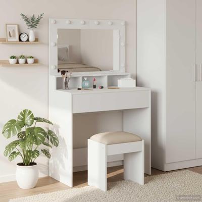 Kaptafel met plank met opslag Wit 79 x 41 x 135 cm Bewerkt hout