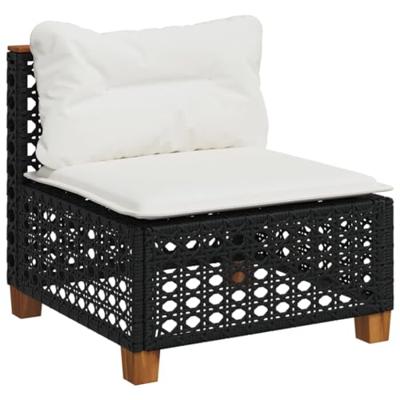 6-delige Loungeset met kussens poly rattan zwart