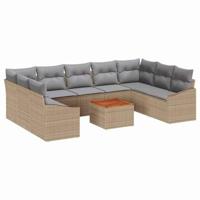 Tuinbankenset met kussen 10 pcs Beige poly rattan - thumbnail