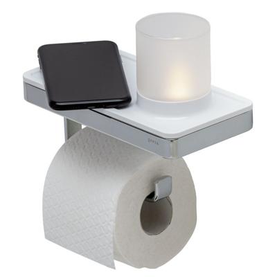 Geesa Frame toiletrolhouder met wit planchet 21x10,8x18cm chroom Geesa Frame toiletrolhouder met wit planchet 21x10,8x18cm chroom
