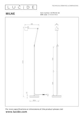 Lucide MILNE - Vloerlamp - LED Dimb. - 1x8W 2700K - Zwart