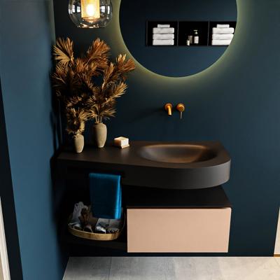 MONDIAZ RIVA 100cm badmeubel onderkast / planchet kleur Rosee met 1 lade. Wastafel DULCET rechts 0 kraangaten kleur Urban.