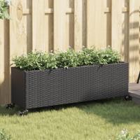 VidaXL Plantenbak met wielen 3 potten 107x32x38 cm poly rattan zwart - thumbnail