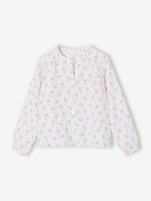 Personaliseerbare meisjesblouse van katoenen gaas wit, bedrukt Personaliseerbare meisjesblouse van katoenen gaas wit, bedrukt
