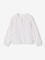 Personaliseerbare meisjesblouse van katoenen gaas wit, bedrukt - thumbnail