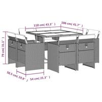9-delige Tuinset met kussens poly rattan grijs - thumbnail