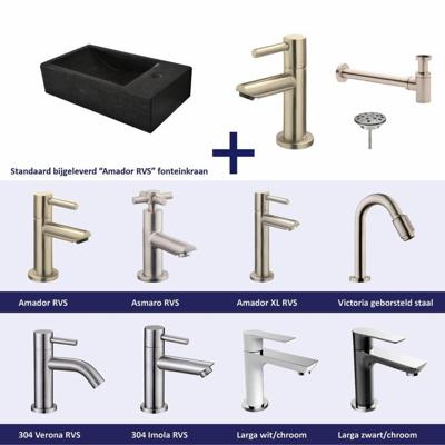 FonteinPack Recto Natuursteen Rechts 40x22x10 cm RVS (Keuze uit 8 kranen)