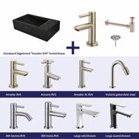 Fonteinset Cura Natuursteen Rechts 40X22X10 cm RVS Aqua Splash - thumbnail