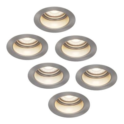 Set van 6 Mari - LED platte inbouwspots met lage inbouwdiepte - 6 Watt 570 Lumen - 4000K Neutraal wit - GU10 LED Module - Verzonken - Dimbaar - Rond - IP65 waterdicht - RVS