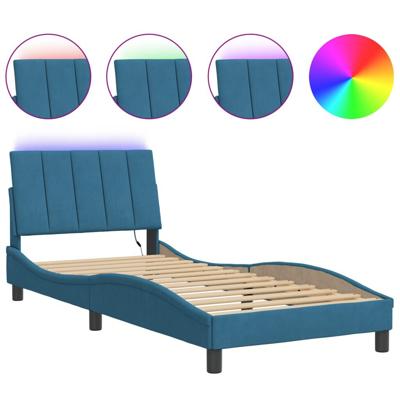 Bedframe met LED-verlichting fluweel blauw 90x200 cm - thumbnail