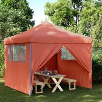 Partytent inklapbaar pop-up met 4 zijwanden terracottakleurig - thumbnail