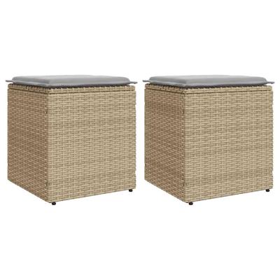 Tuinkrukken met kussens 2 st 40x40x43 cm poly rattan beige Tuinkrukken met kussens 2 st 40x40x43 cm poly rattan beige