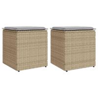 Tuinkrukken met kussens 2 st 40x40x43 cm poly rattan beige - thumbnail