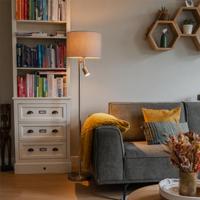 QAZQA Vloerlamp staal met kap grijs en leeslamp - Jelena - thumbnail