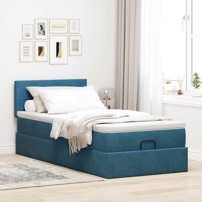 Ottoman bed met matras en LED's 140x190cm fluweel donkerblauw - thumbnail