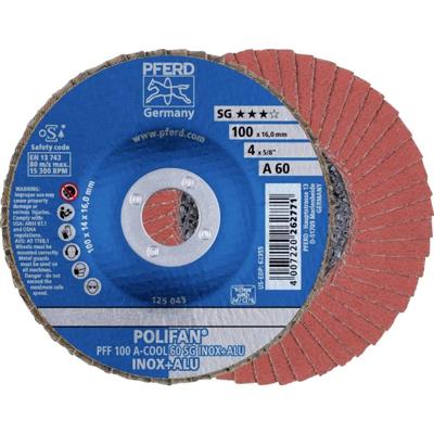 PFERD TOOLS 67656100 PFF 100 A-COOL 60 SG INOX+ALU/16,0 Lamellenschijf Diameter 100 mm Boordiameter 16 mm Korrelgrootte (num) 60 Aluminium, Non-ferrometaal,