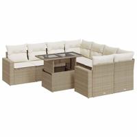 9-delige Loungeset met kussens poly rattan beige - thumbnail