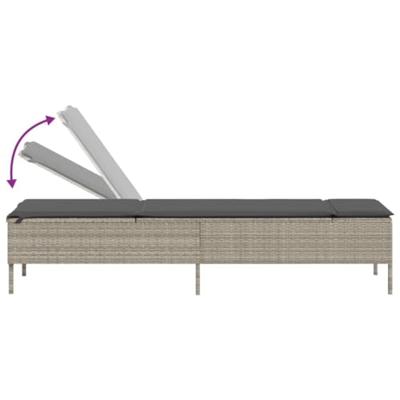 Ligbed met tafel en kussen poly rattan lichtgrijs