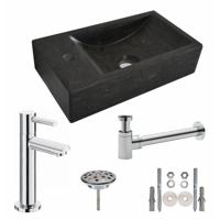 Fonteinset Natura Rechthoek Links 40x22x10cm Hardsteen Antraciet Chroom Toiletkraan Sifon Plug Bevestigingsset - thumbnail