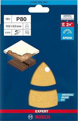 Bosch Accessories EXPERT C470 2608900887 Oscillerend schuurpapier Geperforeerd Korrelgrootte (num) 80 (l x b) 102 mm x 93 mm 10 stuk(s) Bosch Accessories EXPERT C470 2608900887 Oscillerend schuurpapier Geperforeerd Korrelgrootte (num) 80 (l x b) 102 mm x 93 mm 10 stuk(s)