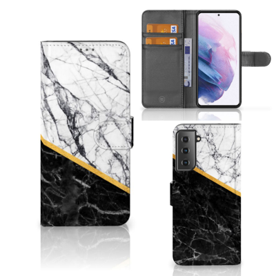 Samsung Galaxy S21 Plus | Bookcase | Marmer Wit Zwart - Origineel Cadeau Man Samsung Galaxy S21 Plus | Bookcase | Marmer Wit Zwart - Origineel Cadeau Man
