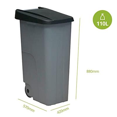 Vuilnisbak op wieltjes Denox Zwart Grijs 110 L