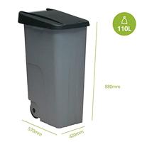 Vuilnisbak op wieltjes Denox Zwart Grijs 110 L - thumbnail