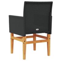 Tuinstoelen 2 st met kussens poly rattan en massief hout zwart - thumbnail