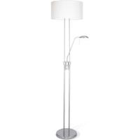 Klassieke vloerlamp Up - Geborsteld staal - 50/50/185cm - 2 lichts staande lamp met lampenkap - geschikt voor E27 LED lichtbron - met draaischakelaar - geschikt voor woonkamer, slaapkamer en thuiskantoor - thumbnail