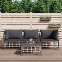 4-delige Loungeset met kussens poly rattan antracietkleurig - thumbnail