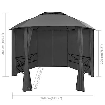 VidaXL Tuinpaviljoen met gordijnen hexagonaal 360x265 cm